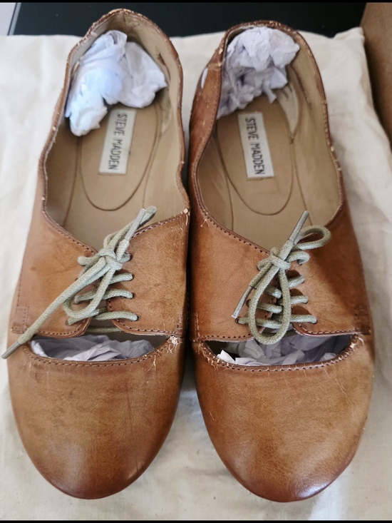 Steve Madden Shoes - Steve Madden Brown Leather Cutout Lace-Up Flats